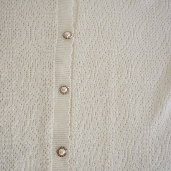 Vintage Intense Functionals Cream Eyelet Button Up Cardigan Sweater Size 38 - Picture 8 of 13